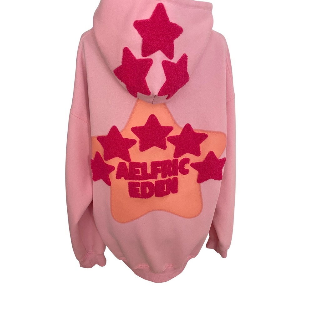 Aelfric Eden Pink Star Hoodie Unisex Medium Pink Chenille Y2K Streetwear Hoody - Picture 5 of 15